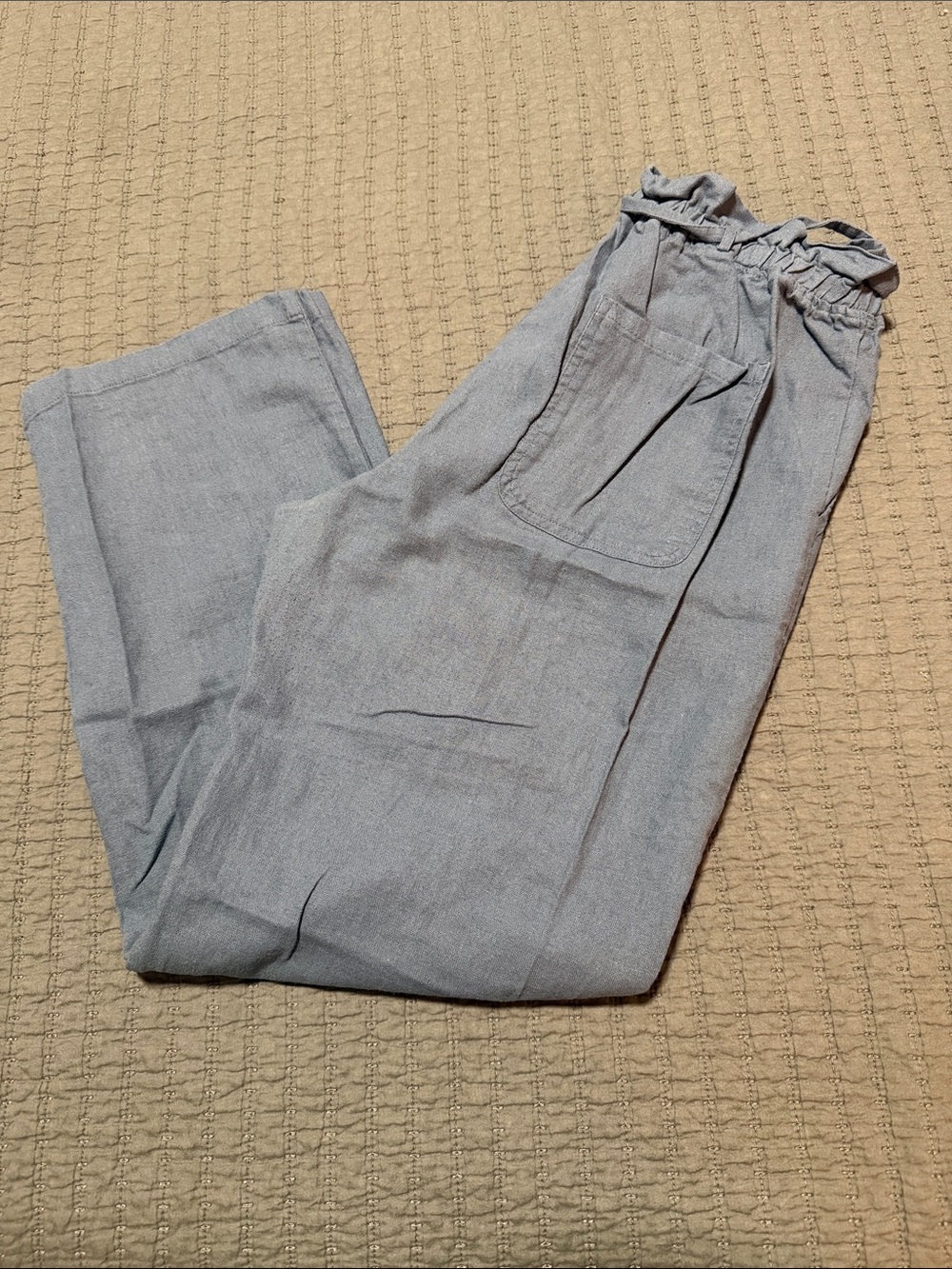 Blue Paperbag Waist Pants